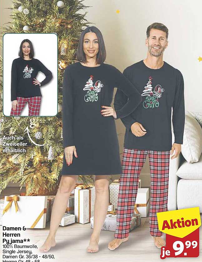 Damen & Herren Pyjama - 100% Baumwolle