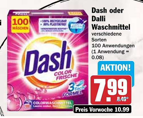 Dash oder Dalli Waschmittel verschiedene Sorten 100 Anwendungen