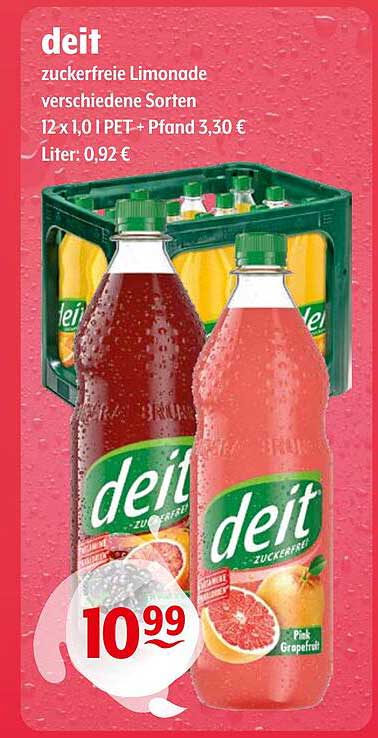 deit zuckerfreie Limonade verschiedene Sorten 12 x 1,0 l PET