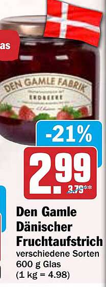 Den Gamle Dänischer Fruchtaufstrich - Erdbeere 600 g Glas