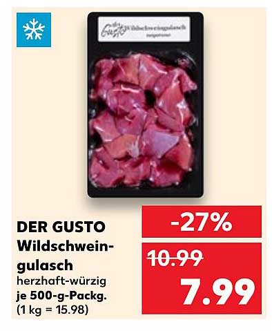 DER GUSTO Wildschweingulasch herzhaft-würzig je 500-g-Pack.