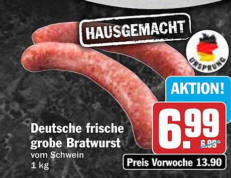 Deutsche frische grobe Bratwurst vom Schwein 1 kg