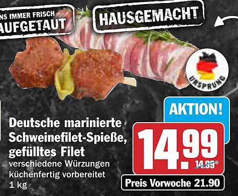 Deutsche marinierte Schweinefilet-Spieße, gefülltes Filet