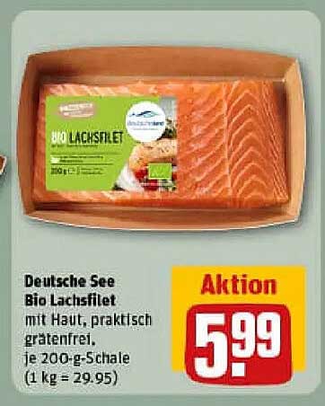 Deutsche See Bio Lachsfilet mit Haut, praktisch grätenfrei, je 200-g-Schale