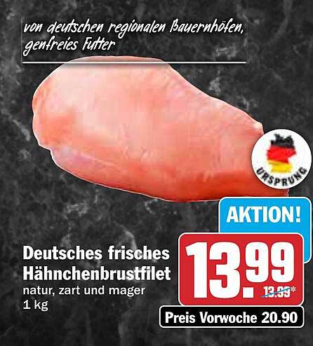 Deutsches frisches Hähnchenbrustfilet 1 kg - jetzt zum Sonderpreis!