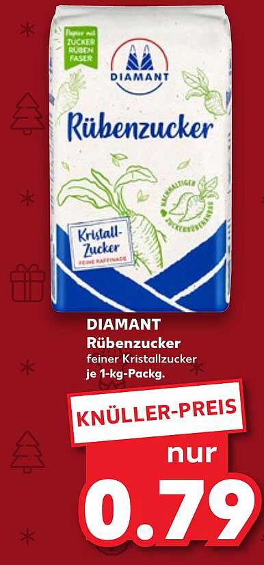 DIAMANT Rübenzucker feiner Kristallzucker je 1-kg-Pack.