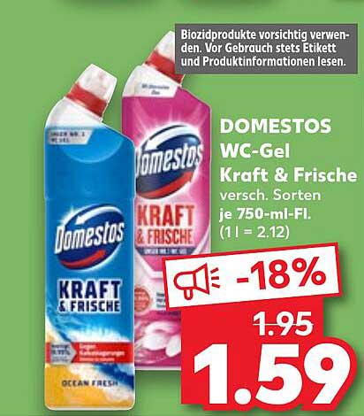 DOMESTOS WC-Gel Kraft & Frische 750 ml für nur 1,59 €
