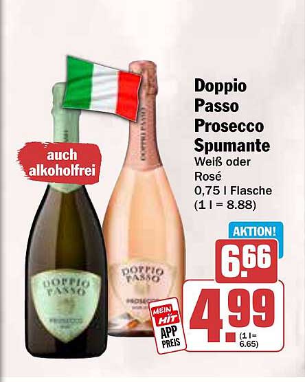 Doppio Passo Prosecco Spumante Weiß oder Rosé 0,75 l Flasche