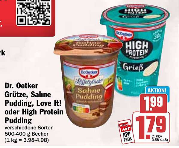 Dr. Oetker Grütze, Sahne Pudding, Love It! oder High Protein Pudding