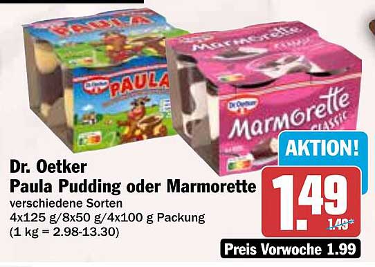 Dr. Oetker Paula Pudding oder Marmorette verschiedene Sorten