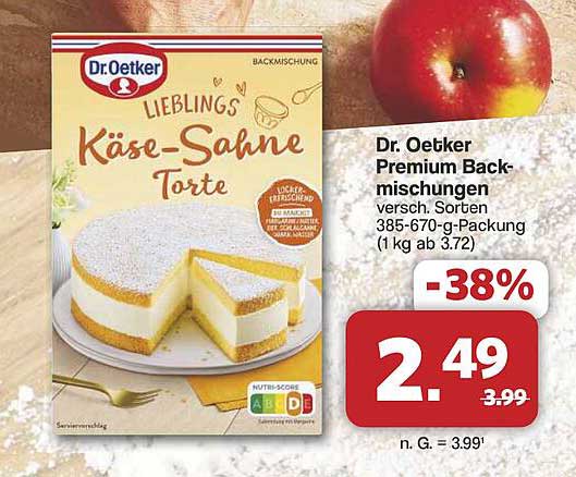 Dr. Oetker Premium Backmischnung Käse-Sahne Torte 385-670 g