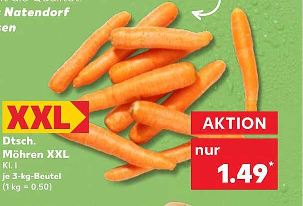 Dtsch. Möhren XXL K.I. je 3-kg-Beutel (1 kg = 0,50)