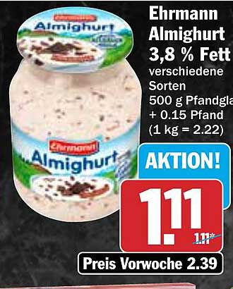 Ehrmann Almichurt 3,8 % Fett - Verschiedene Sorten 500 g