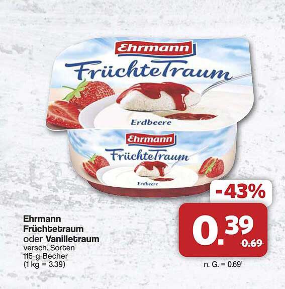 Ehrmann FrüchteTraum oder VanilleTraum - 115-g-Becher für nur 0,39 €