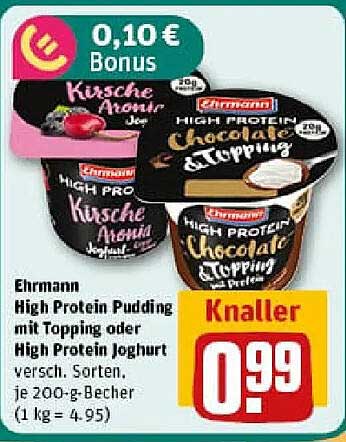 Ehrmann High Protein Pudding mit Topping oder High Protein Joghurt, 200 g Becher