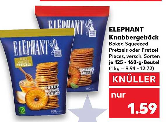 ELEPHANT Knabbergebäck - Baked Squeezed Pretzels oder Pretzel Pieces