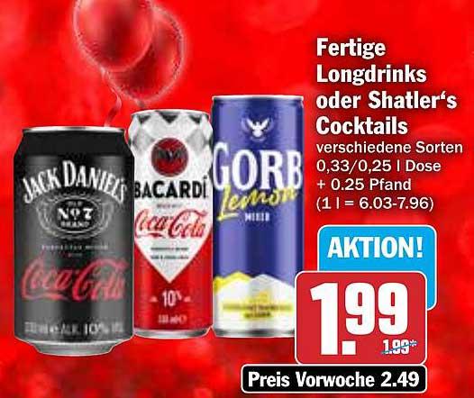 Fertige Longdrinks oder Shatler's Cocktails - Aktionsangebot