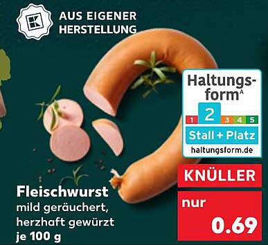 Fleischwurst mild geräuchert, herzhaft gewürzt je 100 g