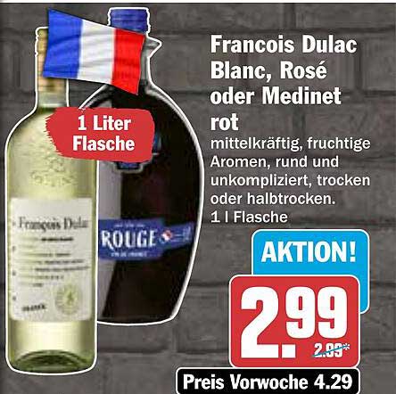 Francois Dulac Blanc, Rosé oder Medinet rot - 1 Liter Flasche