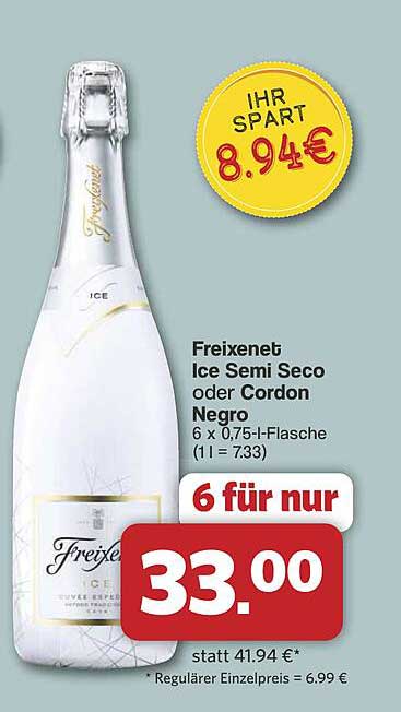 Freixenet Ice Semi Seco oder Cordon Negro 6 x 0,75 l für nur 33,00 €