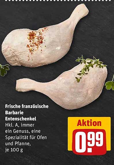 Frische französische Barbarie Entenschenkel Hkl. A, immer ein Genuss, eine Spezialität für Ofen und Pfanne, je 100 g