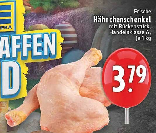 Frische Hähnchenschenkel mit Rückenstück, Handelsklasse A, je 1 kg