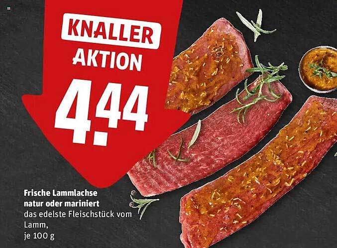 Frische Lammlachse natur oder mariniert, das edelste Fleischstück vom Lamm, je 100 g