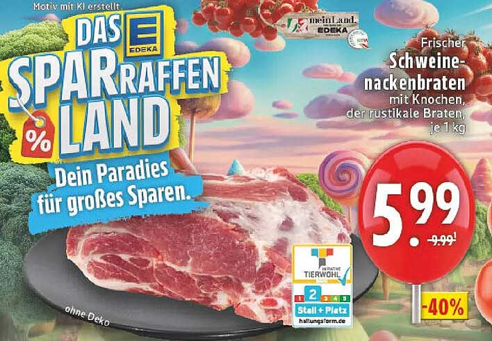 Frischer Schweinenackenbraten mit Knochen, der rustikale Braten, je 1 kg