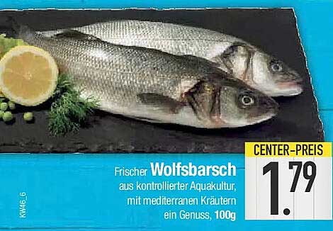Frischer Wolfsbarsch aus kontrollierter Aquakultur, mit mediterranen Kräutern, 100g