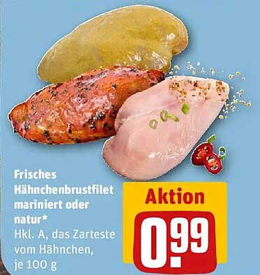 Frisches Hühnchenbrustfilet mariniert oder natur, je 100 g