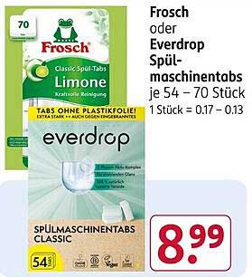 Frosch oder Everdrop Spülmaschinentabs je 54 – 70 Stück