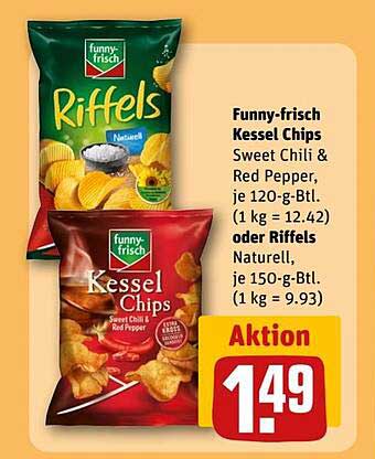 Funny-frisch Kessel Chips Sweet Chili & Red Pepper oder Riffels Natürlich