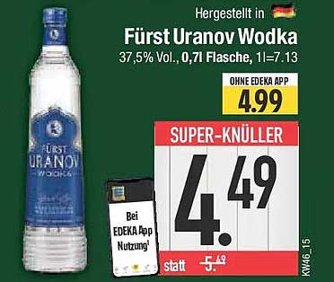 Fürst Uranov Wodka 0,7l Flasche, 37,5% Vol.