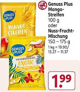 Genuss Plus Mango-Streifen oder Nuss-Frucht-Mischung