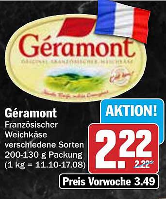 Géramont Französischer Weichkäse verschiedene Sorten 200-130 g Packung