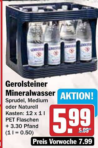 Gerolsteiner Mineralwasser Sprudel, Medium oder Naturell Kasten: 12 x 1 l PET Flaschen + 3.30 Pfand
