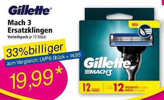 Gillette Mach 3 Ersatzklingen Vorteilspack je 12 Stück