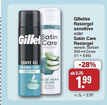 Gillette Rasiergel sensitive oder Satin Care Rasiergel 200-ml-Dose