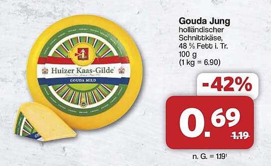 Gouda Jung holländischer Schnittkäse, 48 % Fett i. Tr.