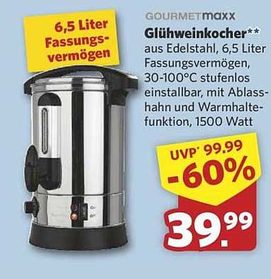 GOURMETmaxx Glühweinkocher 6,5 Liter