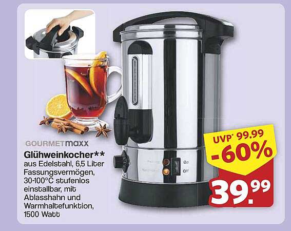 GOURMETmaxx Glühweinkocher 6,5 Liter