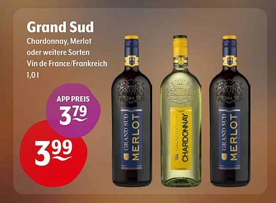 Grand Sud Chardonnay, Merlot oder weitere Sorten Vin de France/Frankreich 1,0 l