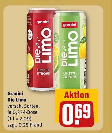 Granini Die Limo – Kirsche-Zitrone und Limette-Zitrone zum Aktionspreis