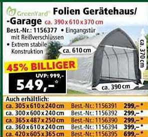 GreenYard Folien Geräteschuppen - Garage