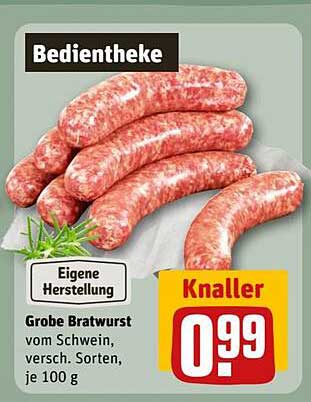 Grobe Bratwurst vom Schwein, verschieden Sorten, je 100 g
