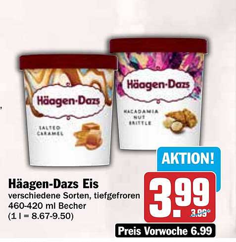 Häagen-Dazs Eis verschiedene Sorten, tiefgefroren 460-420 ml Becher