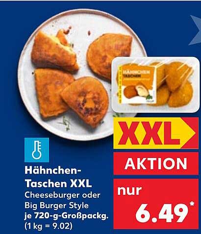 Hähnchen-Taschen XXL Cheeseburger oder Big Burger Style je 720-g-Großpackg.