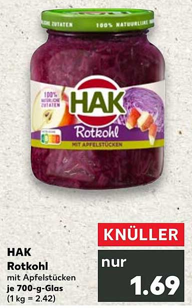 HAK Rotkohl mit Apfelstücken je 700-g-Glas