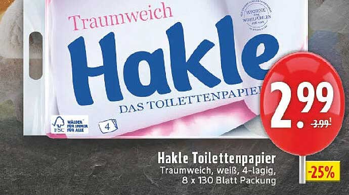 Hakle Toilettenpapier Traumweich, 4-lagig, 8 x 130 Blatt Packung