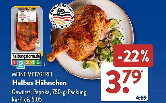 Halbes Hähnchen, Gewürzt, 750 g-Packung